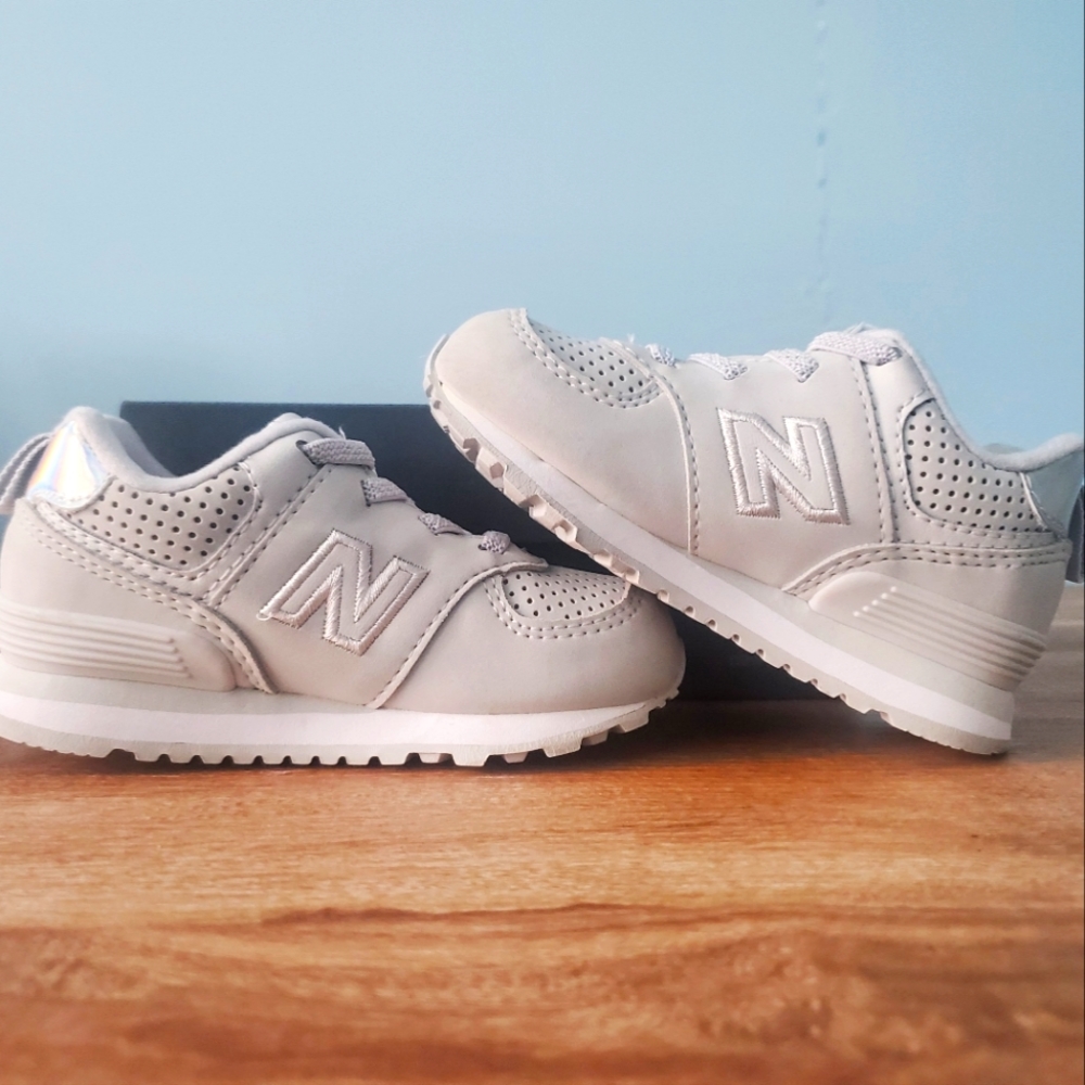 Gray and white infant New Balance